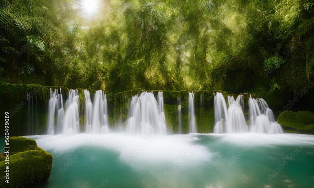 Obraz premium A waterfall in the middle of a jungle. 