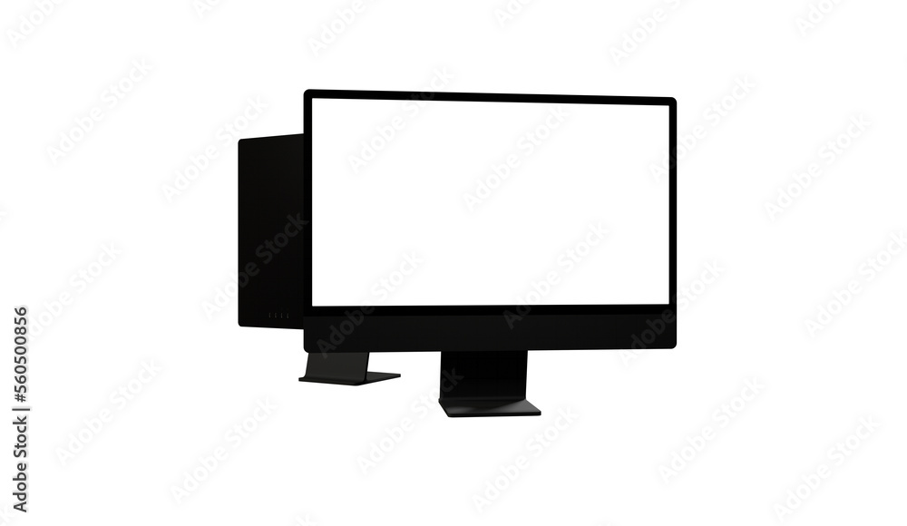 Realistic 3D Computer, with a white screen, isolated on a background - mockup Realistic 3D Computer, with a white screen, isolated on a background - mockup