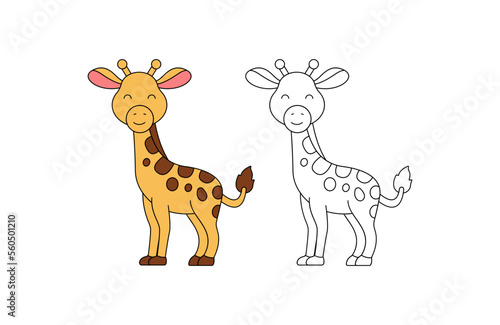children's coloring illustration with giraffe vector template