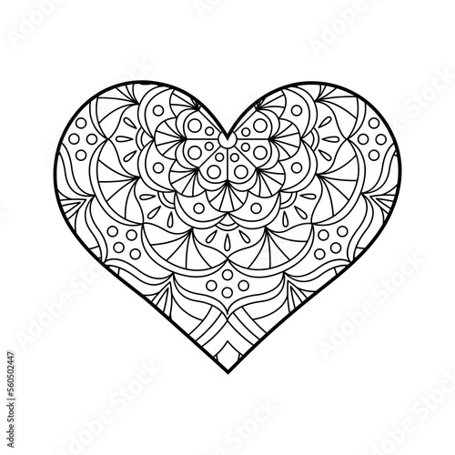 Vector heart linear illustration with floral. Outline geometric and floral ornaments. Valentine's Day coloring