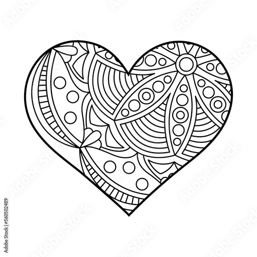 Vector heart linear illustration with floral. Outline geometric and floral ornaments. Valentine's Day coloring