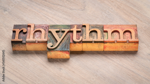 Canvastavla rhythm word abstract in  letterpress wood type