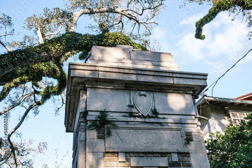 Top of the Brick and Concrete Pillar at the Entrance to Newcomb Boulevard in the Uptown Neighborhood of New Orleans, LA, USA photo