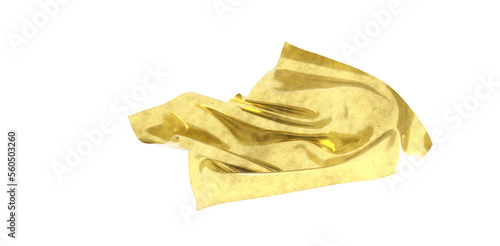 Flying gold cloth isolated on white background 3D render