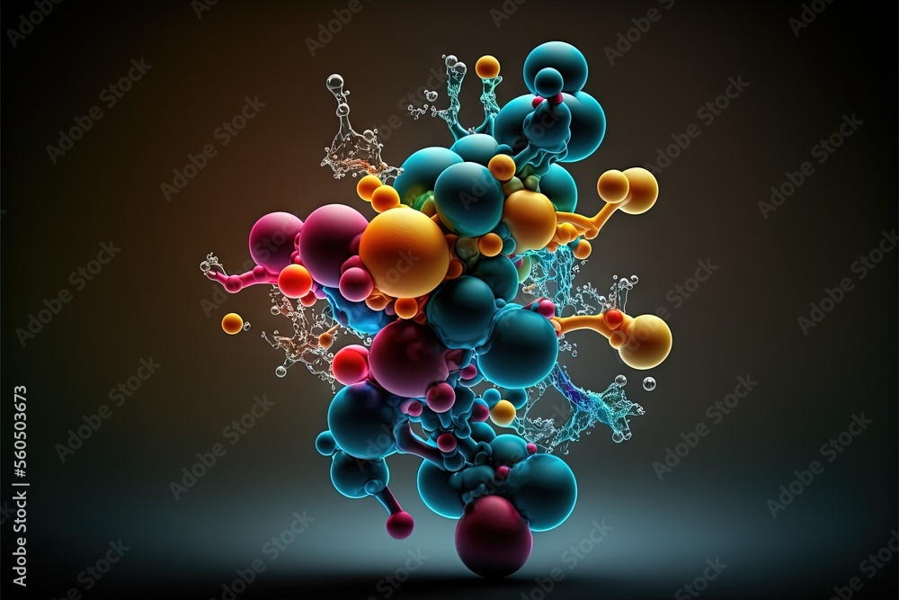 a bunch of colorful balls floating in the air with water droplets on ...