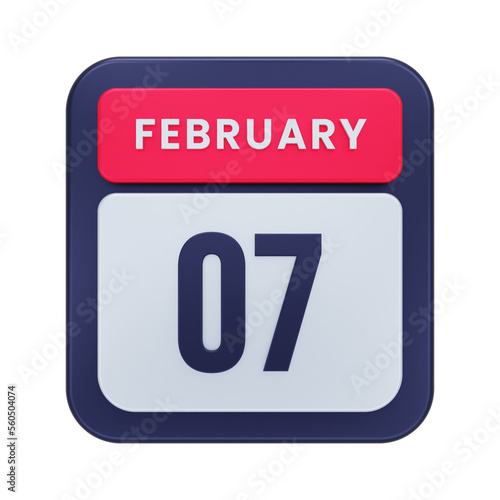 February Realistic Calendar Icon 3D Illustration Date February 07