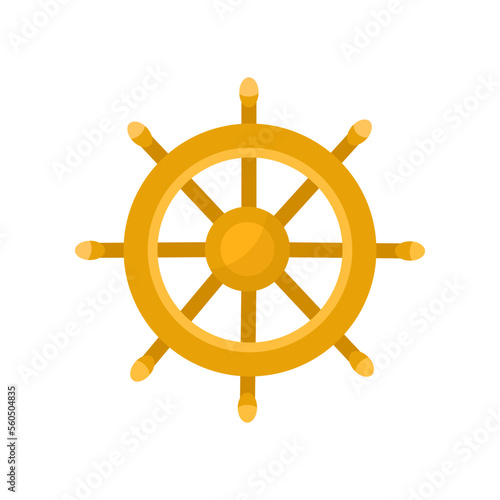 Ship steering wheel for kids flat vector illustration. Cartoon ship steering wheel. Adventure concept