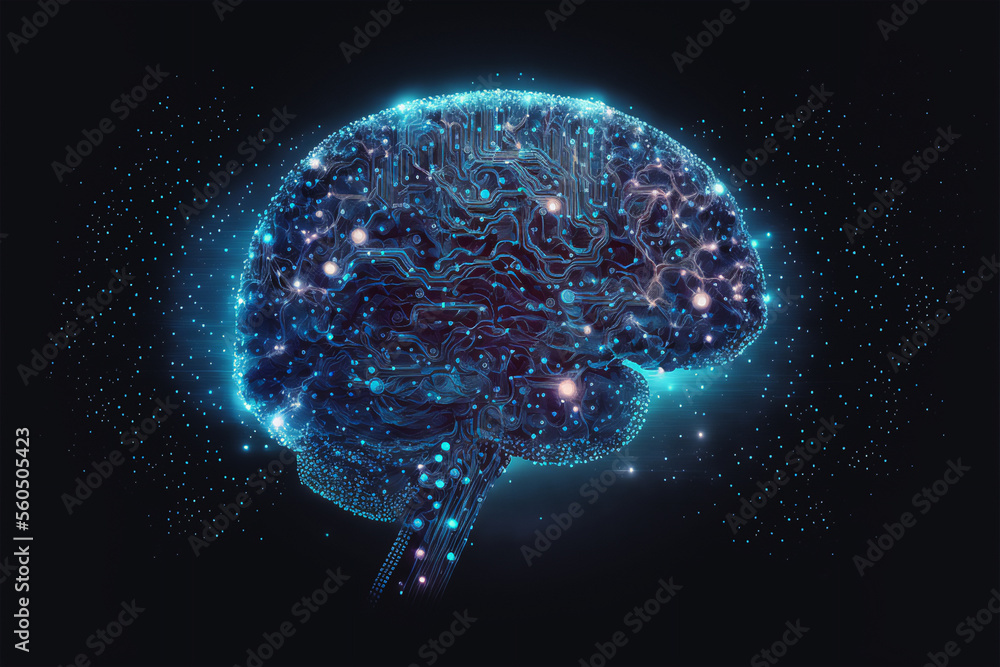 human brain with digital technology. Generative AI human brain with digital technology. Generative AI