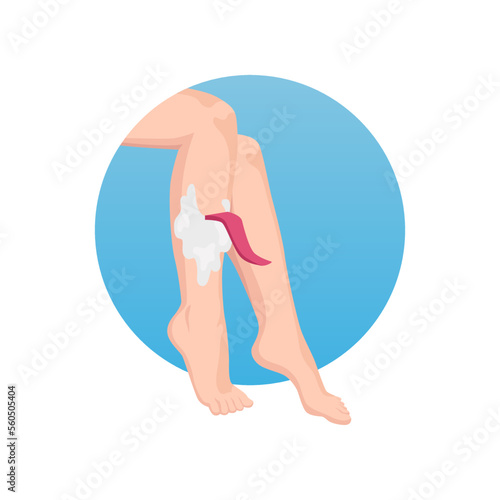 Hair removal method with cream cartoon illustration. Woman shaving legs with cream, removing hairs with cream. Depilation, beauty salon, hygiene concept