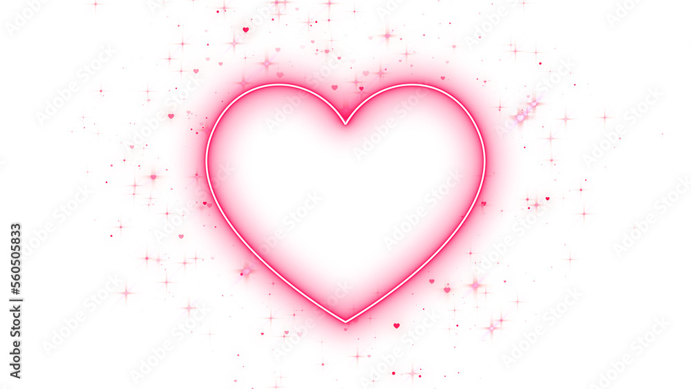 png neon heart glowing and shiny, love and valentines day element on transparent background