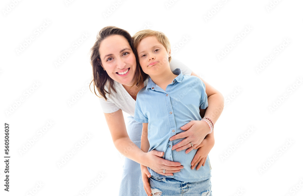 boy playing with her mother on studio white background boy playing with her mother on studio white background