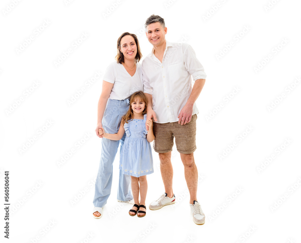 Parents and daughter having fun on studio portrait. Full body shot Parents and daughter having fun on studio portrait. Full body shot