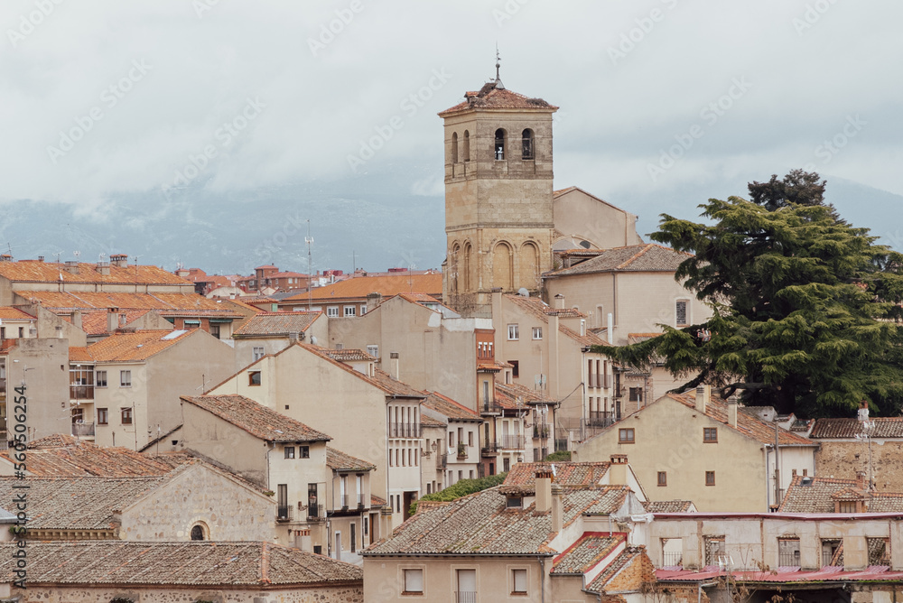 Segovia, España. April 28, 2022: Panoramic landscape in the city with a view of the houses.