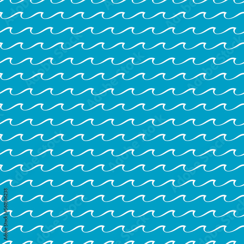 Pattern waves, water of ocean or sea on seamless background, vector blue wavy ripples. Abstract wave line white texture or wavy repeating tile, storm waves and surfs or tide flow pattern background