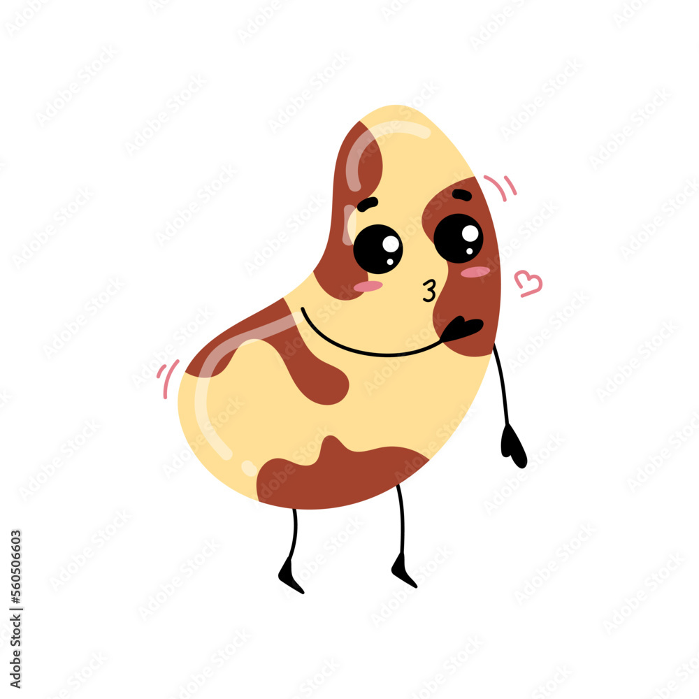 Funny Brazil nut with cute face sending kiss cartoon illustration. Brazil nut, Brazil nut throwing kiss. Vegan or vegetarian food, seed, love, emotion concept Funny Brazil nut with cute face sending kiss cartoon illustration. Brazil nut, Brazil nut throwing kiss. Vegan or vegetarian food, seed, love, emotion concept