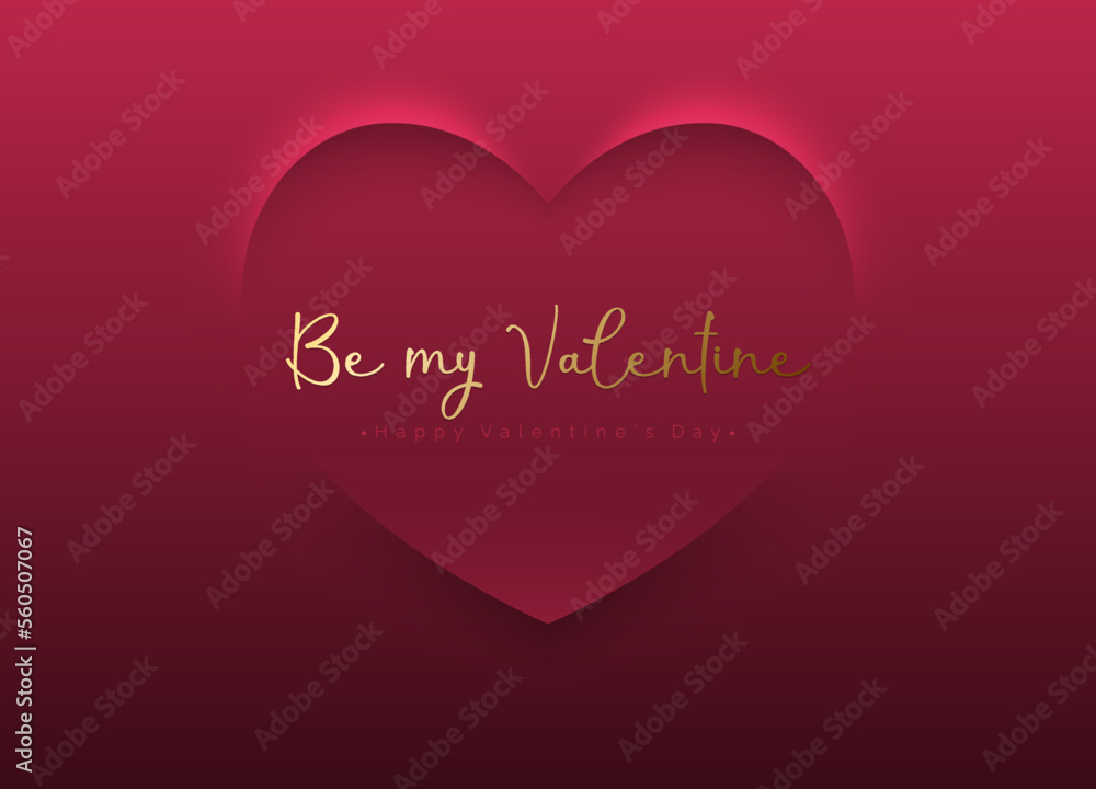 Minimalist pink red soft 3D heart shape abstract frame design. Be my Valentine golden text. Valentine's day vector design illustration. Luxury geometric minimal holiday poster, greeting card, banner Minimalist pink red soft 3D heart shape abstract frame design. Be my Valentine golden text. Valentine's day vector design illustration. Luxury geometric minimal holiday poster, greeting card, banner