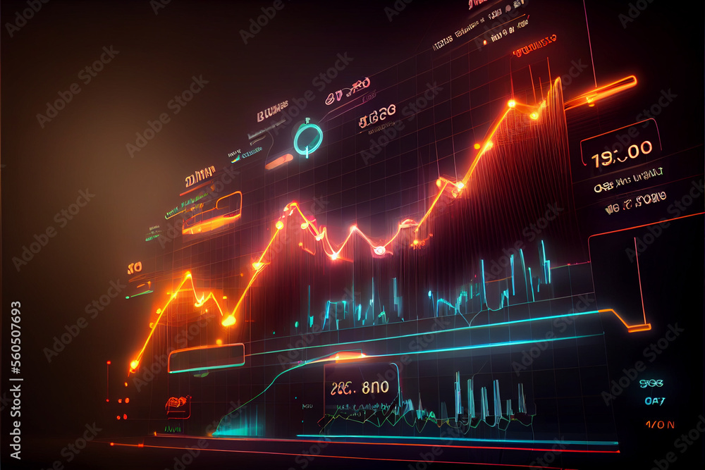 Forex chart with statistic data and market quotes on digital screen created with Generative Ai - obrazy, fototapety, plakaty 