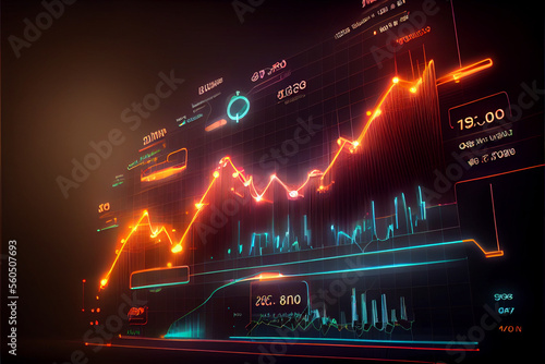 Forex chart with statistic data and market quotes on digital screen created with Generative Ai