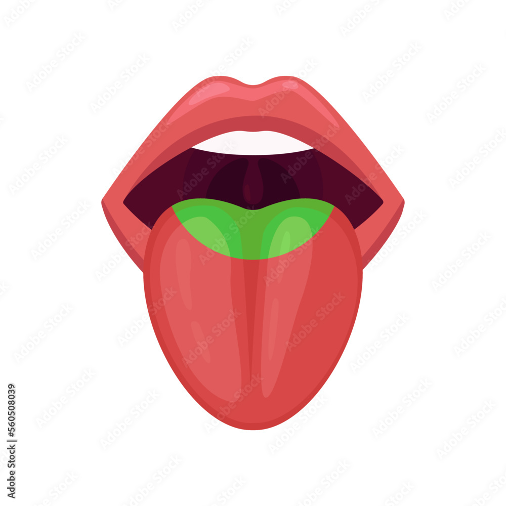 Bitter taste area on human tongue vector illustration. Drawing of zone