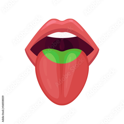 Bitter taste area on human tongue vector illustration. Drawing of zone of bitter taste in mouth isolated on white background. Anatomy, physiology concept