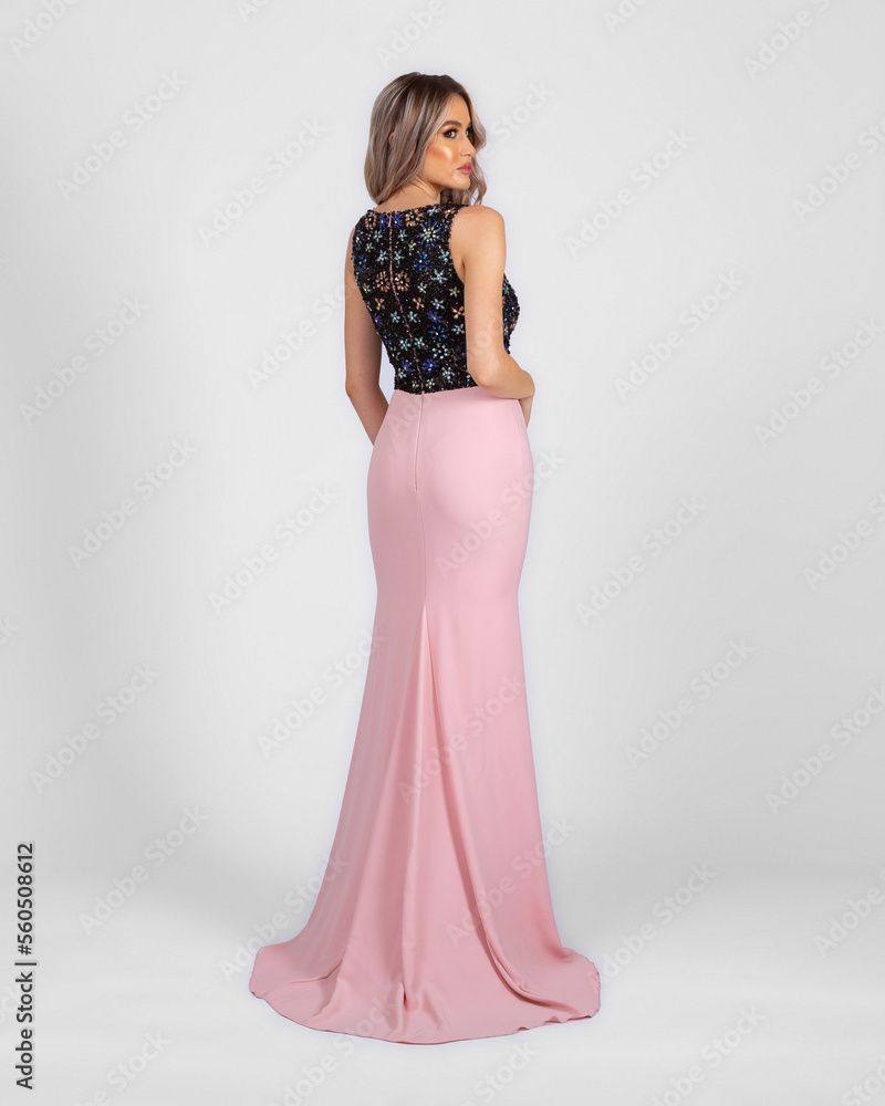 a model in an elegant evening dress dress