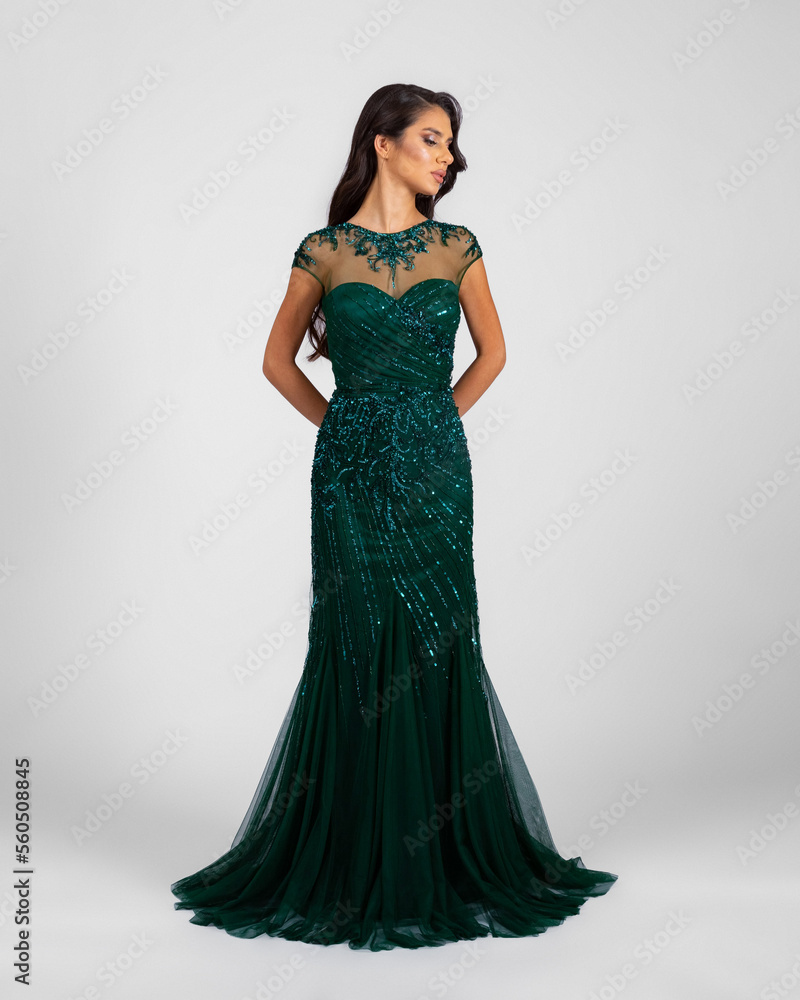 a model in an elegant evening dress dress
