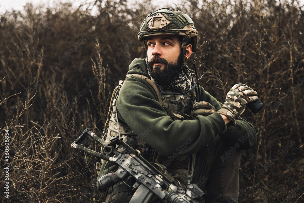Military reconnoiter investigating the place Military reconnoiter investigating the place