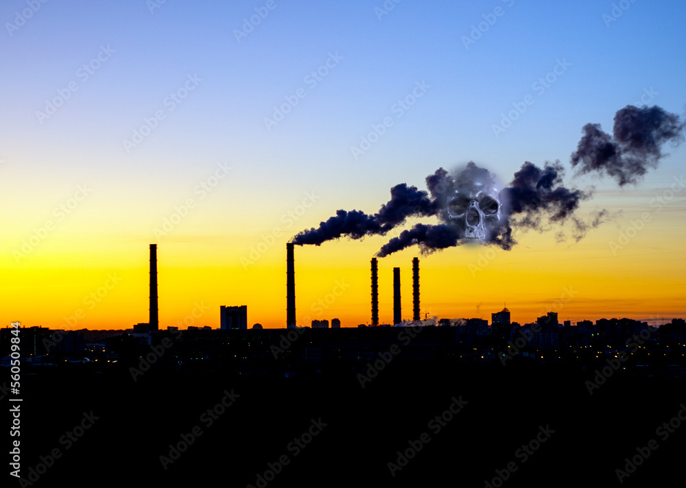 CO2 emissions harmful air carbon contamination air pollution from power plant chimneys. Selective focus