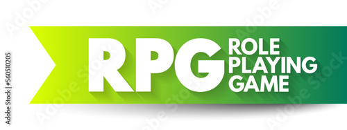 RPG - Role-Playing Game is a game in which players assume the roles of characters in a fictional setting, acronym text concept background