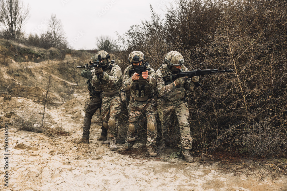 Group of soldiers before the attack Group of soldiers before the attack