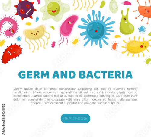 Funny Germs Banner Design with Good and Bad Bacteria with Cute Face Vector Template