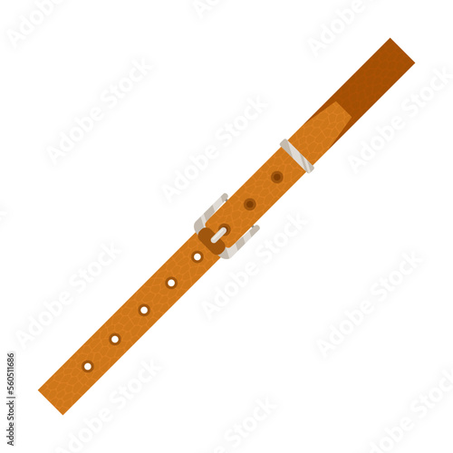 Brown leather belt or strap with metal buckle. Brown jeans, dress or pants fashion accessory on white background cartoon illustration. Clothes, garment concept