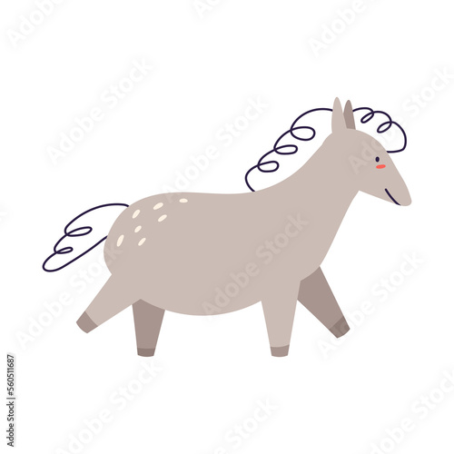Cute and funny horse or donkey  cartoon flat vector illustration isolated on white background. hand drawn cheerful character of animal.