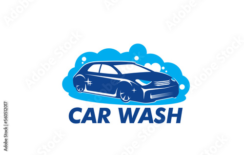 Car wash service icon, automatic carwash and vehicle clean care, vector sign. Car cleaning and washing care symbol of vehicle in water and foam bubbles for automatic or hand washing station