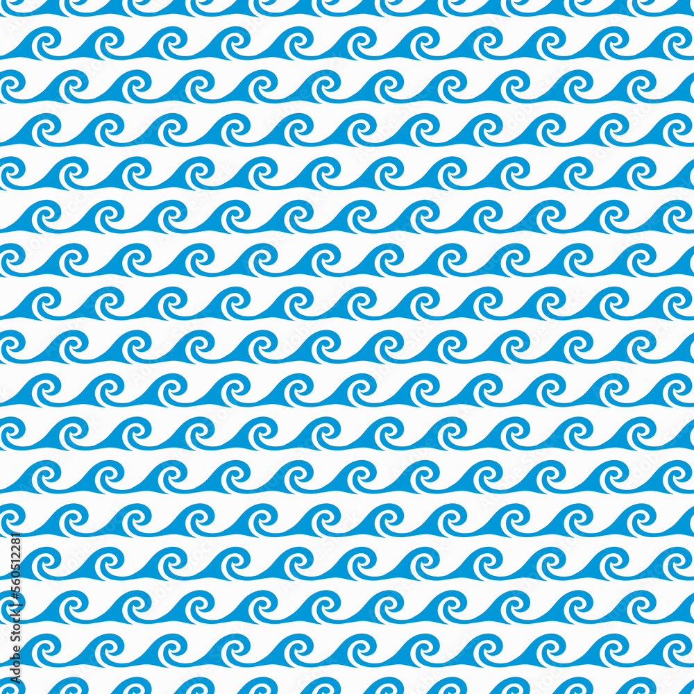 Sea and ocean blue waves seamless pattern. Vector marine background, nautical ornament with curly water waves. Abstract marine backdrop for fabric, textile, wrapping paper design Sea and ocean blue waves seamless pattern. Vector marine background, nautical ornament with curly water waves. Abstract marine backdrop for fabric, textile, wrapping paper design