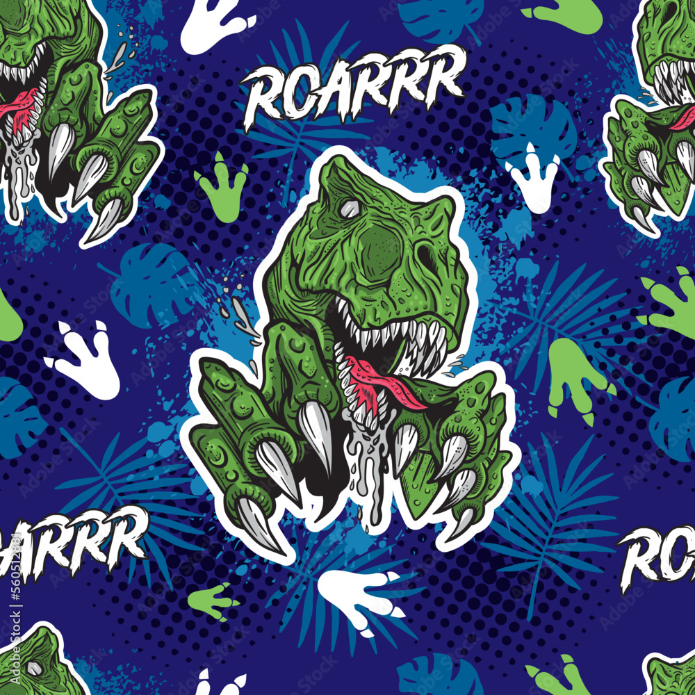 Dino pattern, dinosaur illustration, roar, print for textile 