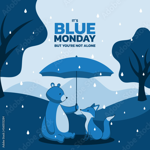 Cute bear and fox on Blue Monday