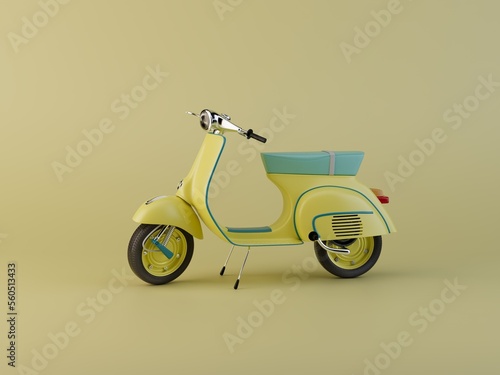 the concept of movement on a motorcycle. yellow motorcycle on a yellow background. 3D render