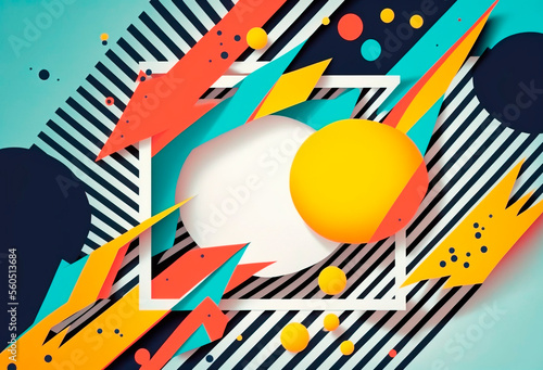 Generative AI illustration of a bright and creative Memphis style geometric abstract background. Minimalist design inspired by the 80s and 90s.