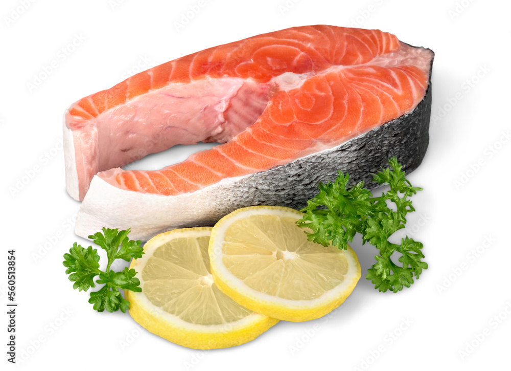 Fresh Raw Salmon with Lemon Isolated