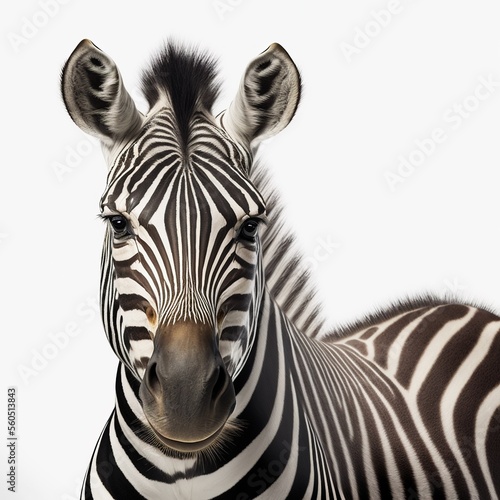 Somber zebra isolated on a white background