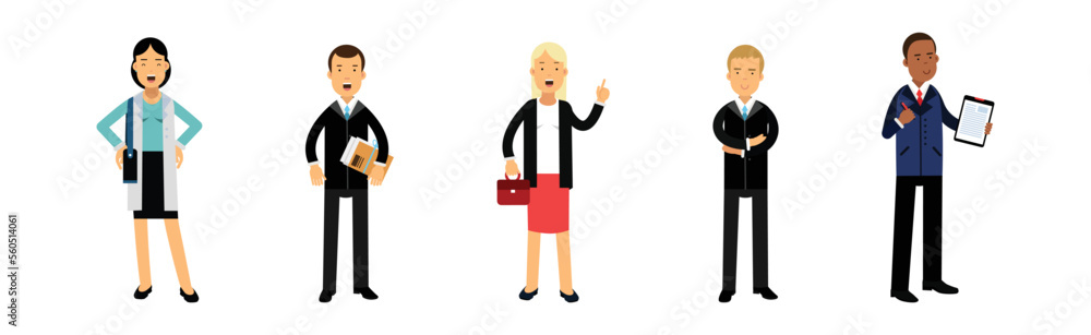 Business Man and Woman Busy with Daily Office Routine Vector Set
