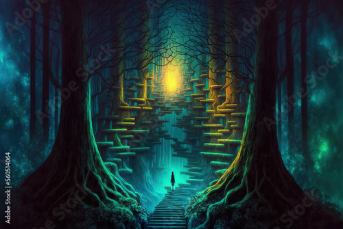A Magical Maze within the dark fantasy forest of cascading Generative AI
