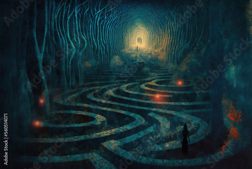 A Magical Maze within the dark fantasy forest of cascading Generative AI
