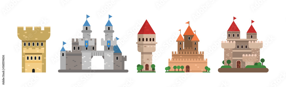 Medieval Facade Building and Stone Construction Vector Set