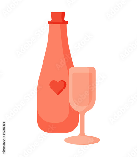 bottle with heart and glass