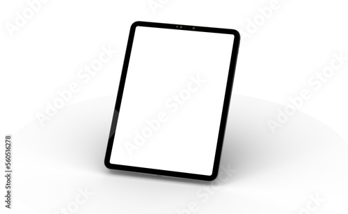 3D brandless tablet with empty screen isolated on white background