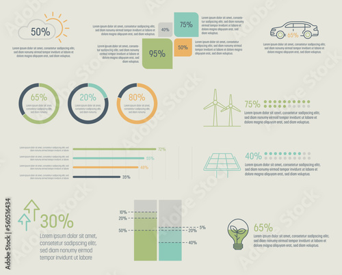 Sustainability Infographics with statistics and green elements. Thin line vector illustration. Data graphs for climate flow charts, presentations and UI