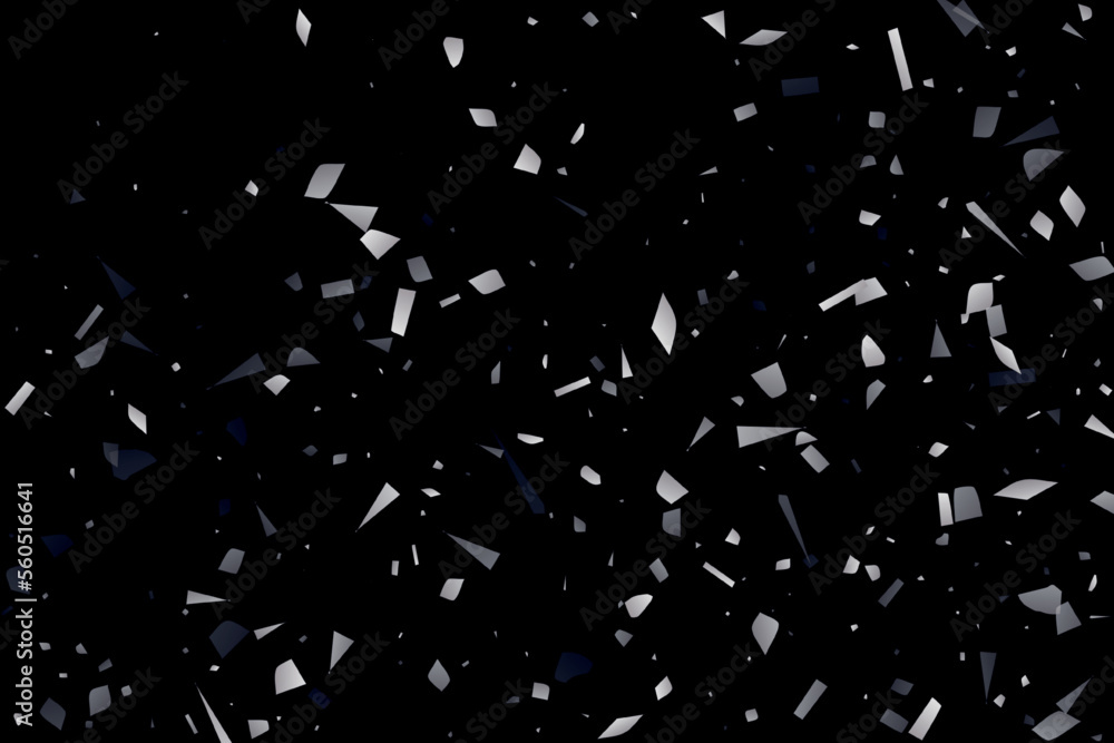 Naklejka premium Silver shine of confetti on a black background. Illustration of a drop of shiny particles.