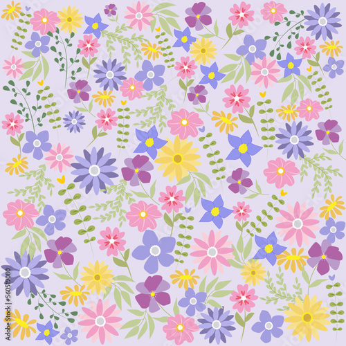 Fondo floral en tonos rosas, lilas y amarillos.
